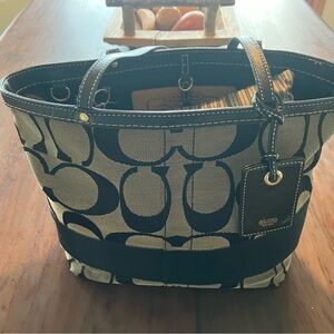 Coach Black and Cream Signature Tote